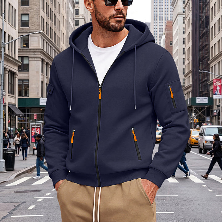 Men's hooded sweatshirt jacket with full zip and multiple security pockets Mune Fashion