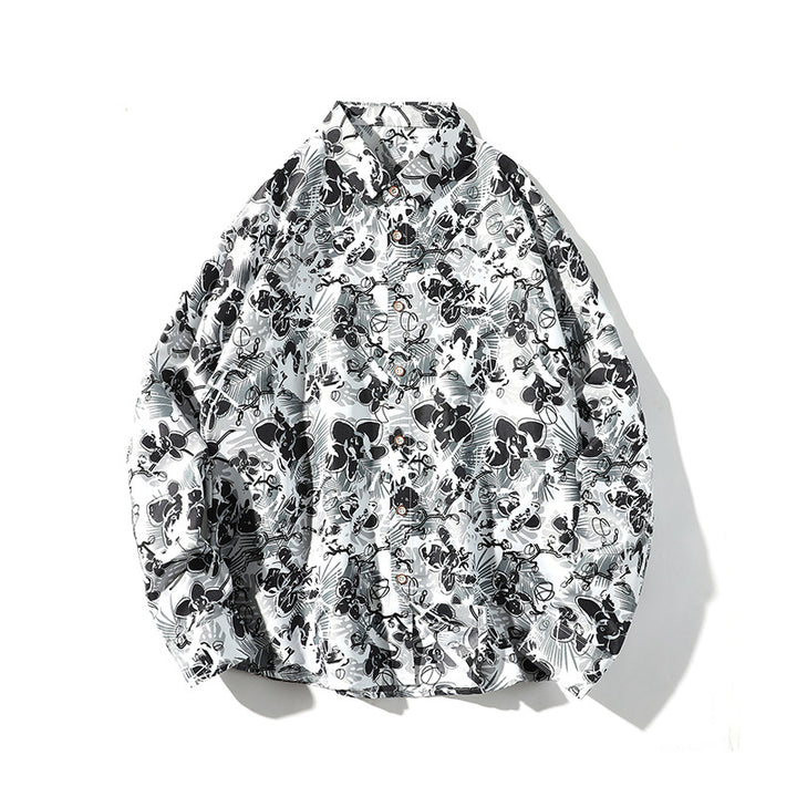 Men's Oversize Button-Up Shirt with Graphic Allover Print and Loose Relaxed Fit Mune Fashion