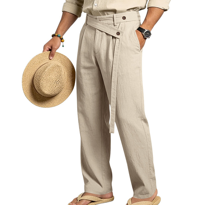 Men's wide linen pants with wrap waistband, high waist and casual leg Mune Fashion