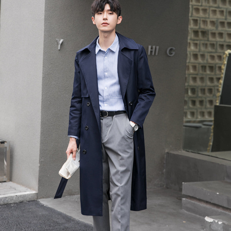 Men's Lightweight Trench Coat with Double Breasted, Tailored Fit and Wind Resistant Surface Mune Fashion