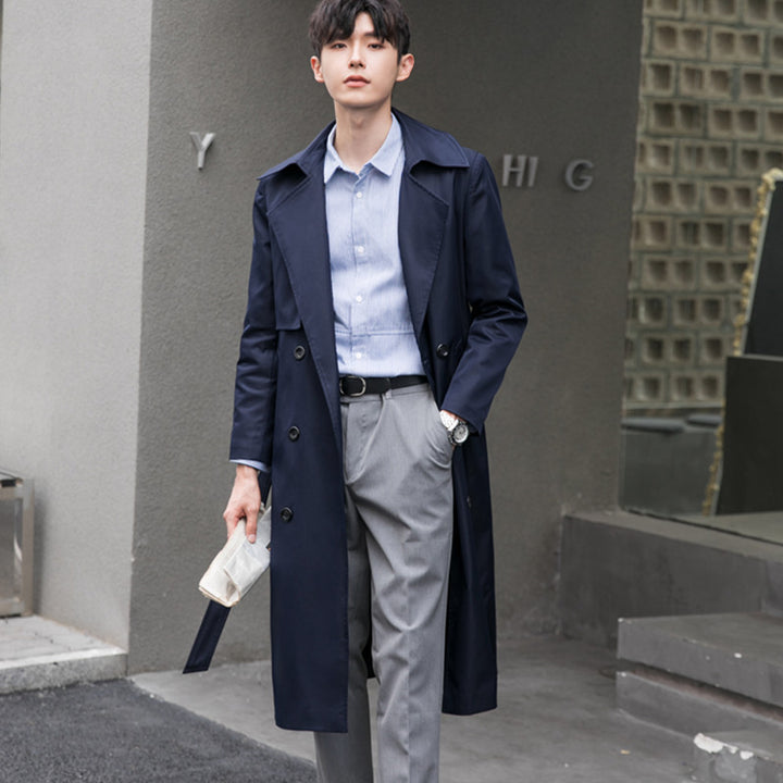 Men's Lightweight Trench Coat with Double Breasted, Tailored Fit and Wind Resistant Surface Mune Fashion