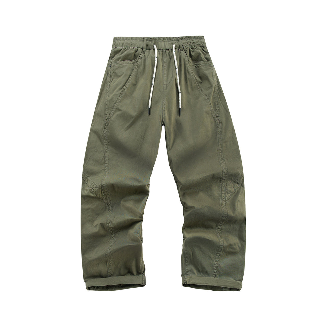 Men's Light Relaxed-Fit Trousers with Drawstring, Slanted Side Pockets and Panel Seams Mune Fashion