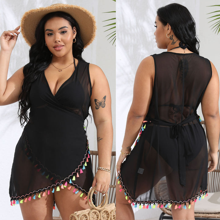 Women's airy beach cover-up with colorful tassels Mune Fashion