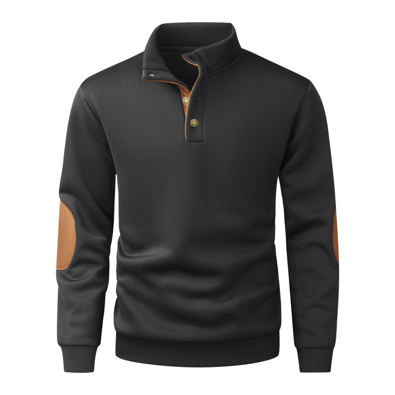 Men's knit sweater with standing collar, button placket & elbow patches Mune Fashion
