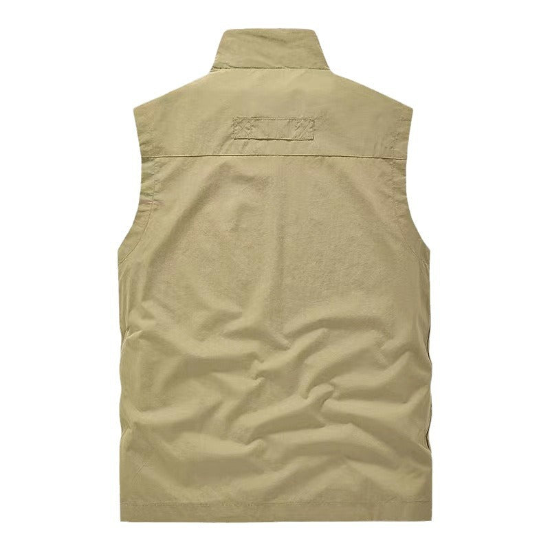 Men's Multifunctional Utility Vest with Stand-up Collar and Multiple Pockets Mune Fashion