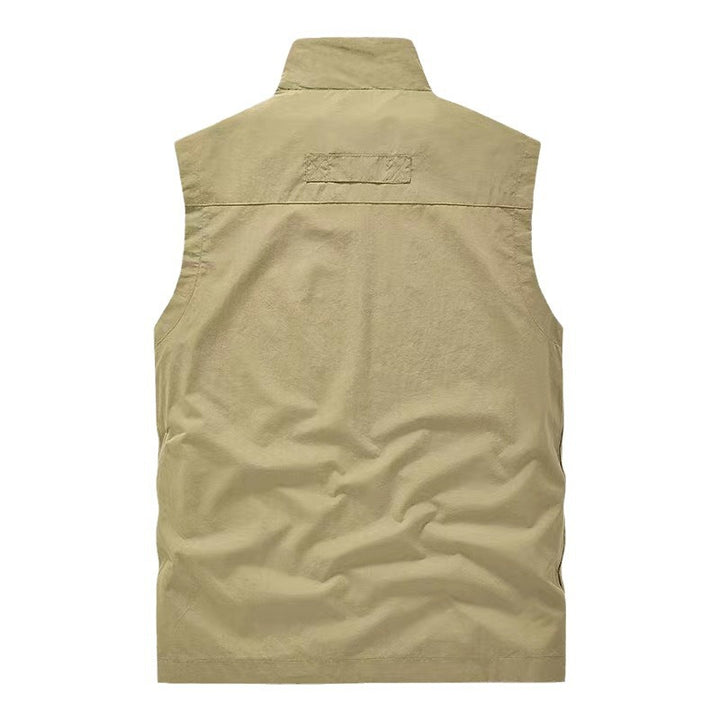 Men's Multifunctional Utility Vest with Stand-up Collar and Multiple Pockets Mune Fashion