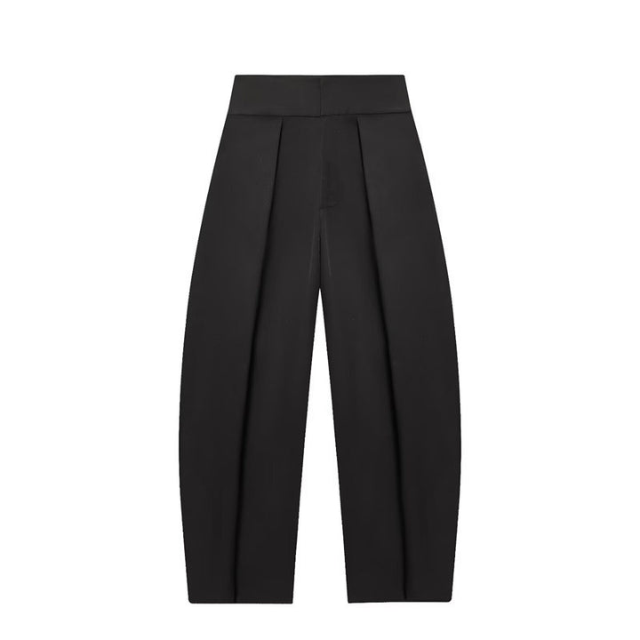 Women's Wide Pleated Jersey Pants with High Waist and Crease Mune Fashion