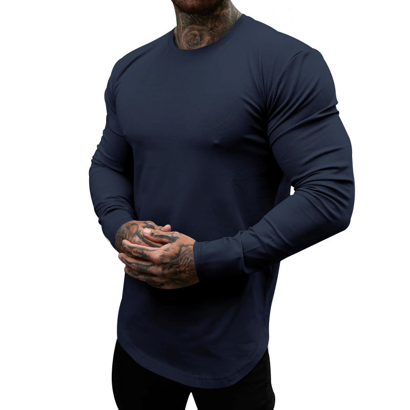 Men's fitted long-sleeve shirt with round neck, elastic cotton stretch, and extended hem Mune Fashion