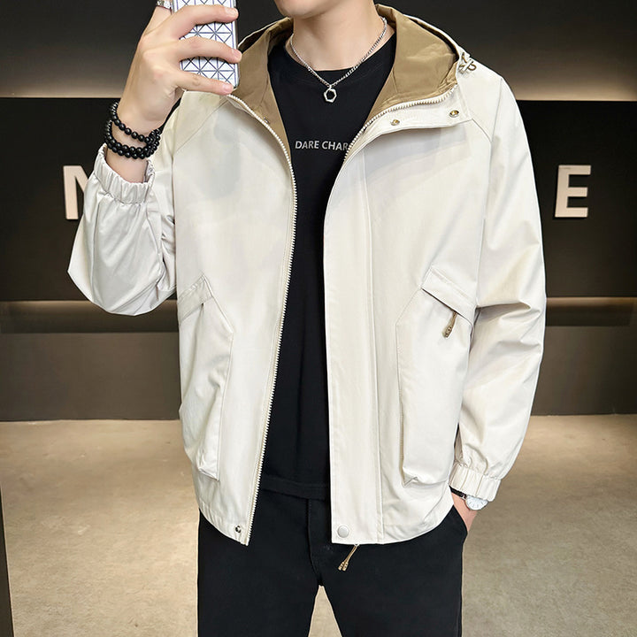 Men's Fashionable Transitional Jacket with Hood and Adjustable Cuffs Mune Fashion