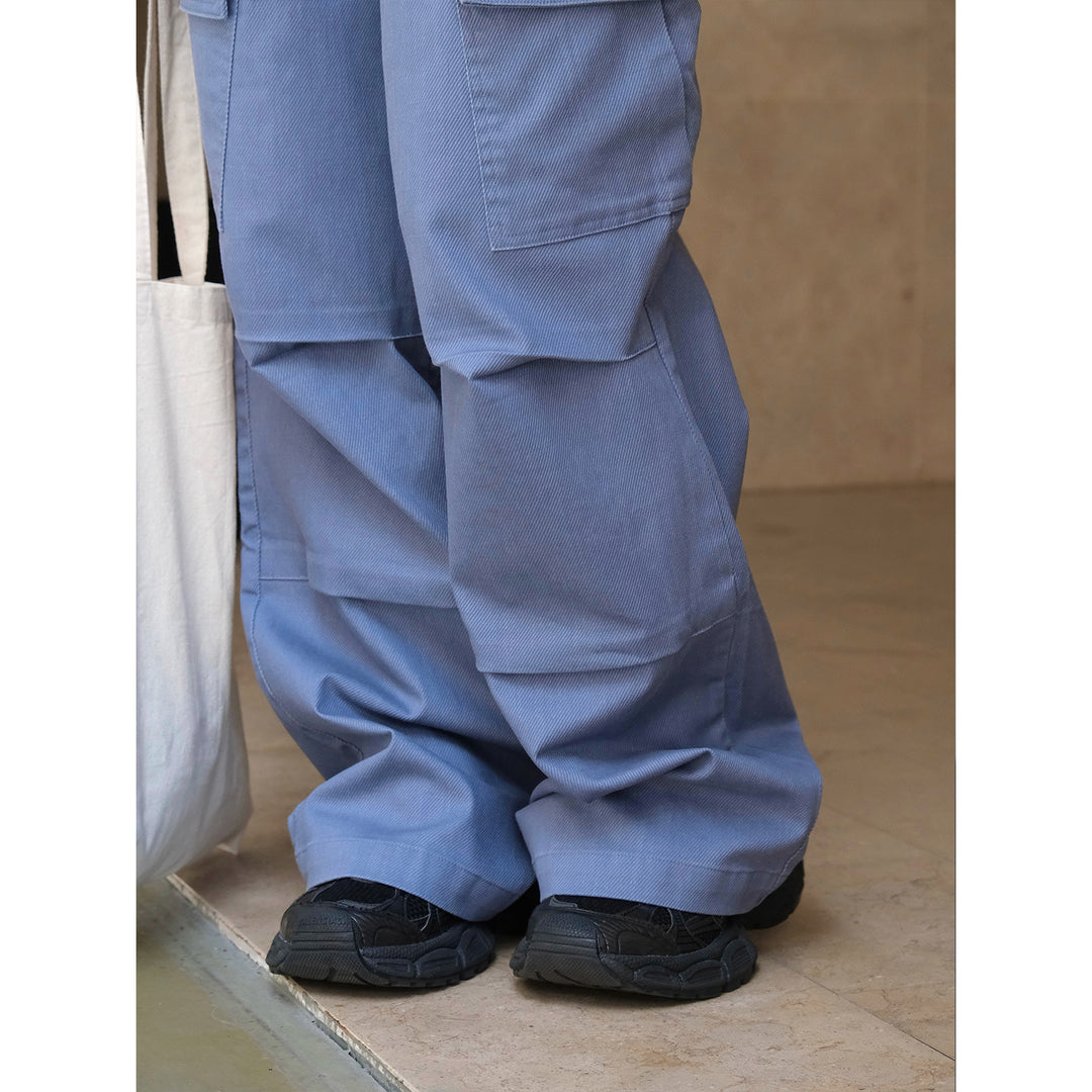 Women's Wide Cargo Palazzo Pants with Pleats and Large Flap Pockets Mune Fashion