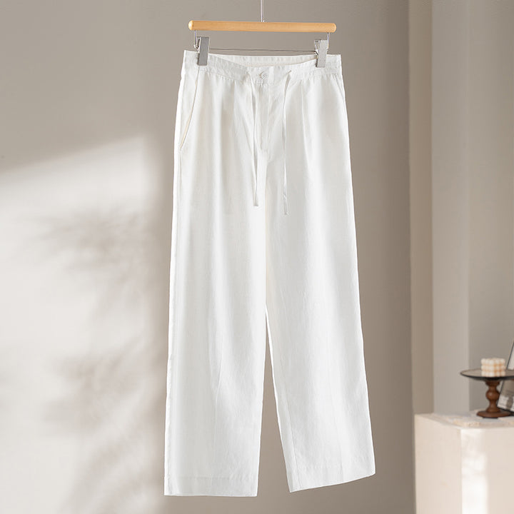 Women's Relaxed Palazzo Trousers made of Viscose-Linen with Pleat and Drawstring Mune Fashion