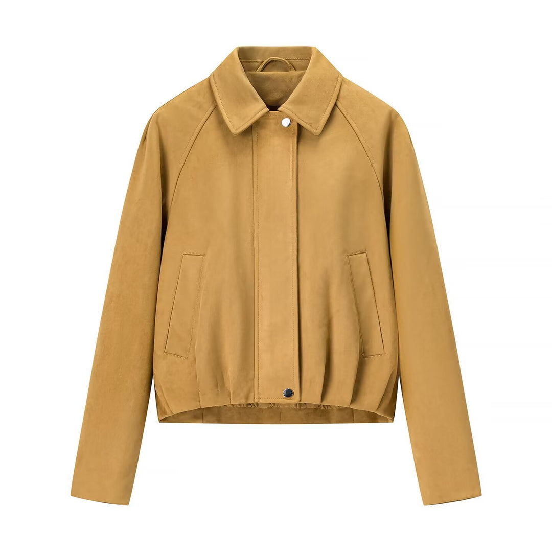 Women's short jacket in suede look with raglan sleeves and elastic hem Mune Fashion
