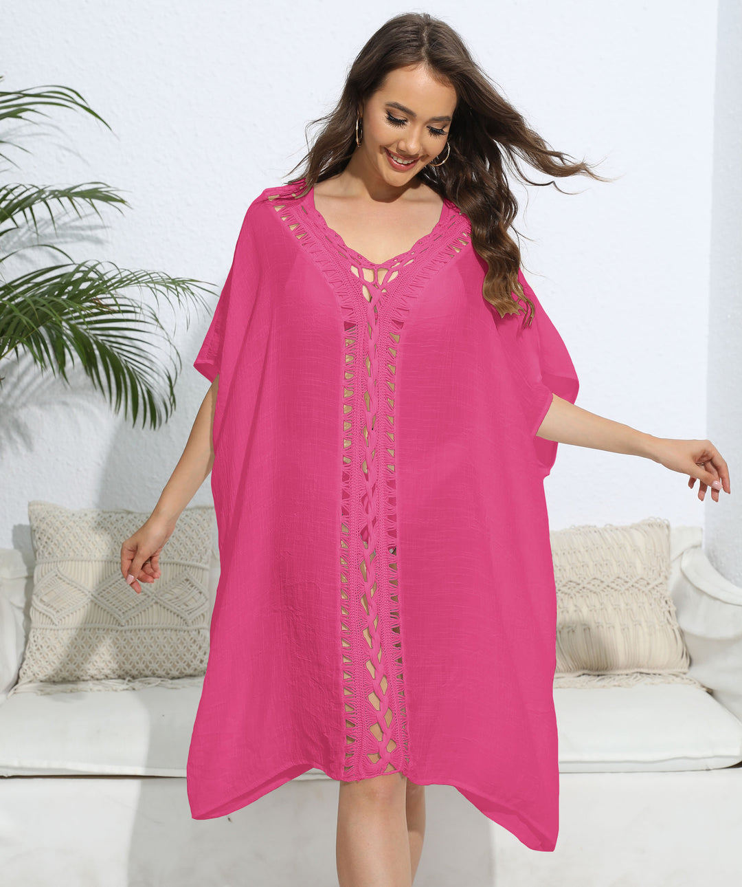Women's airy kaftan with delicate crochet pattern Mune Fashion