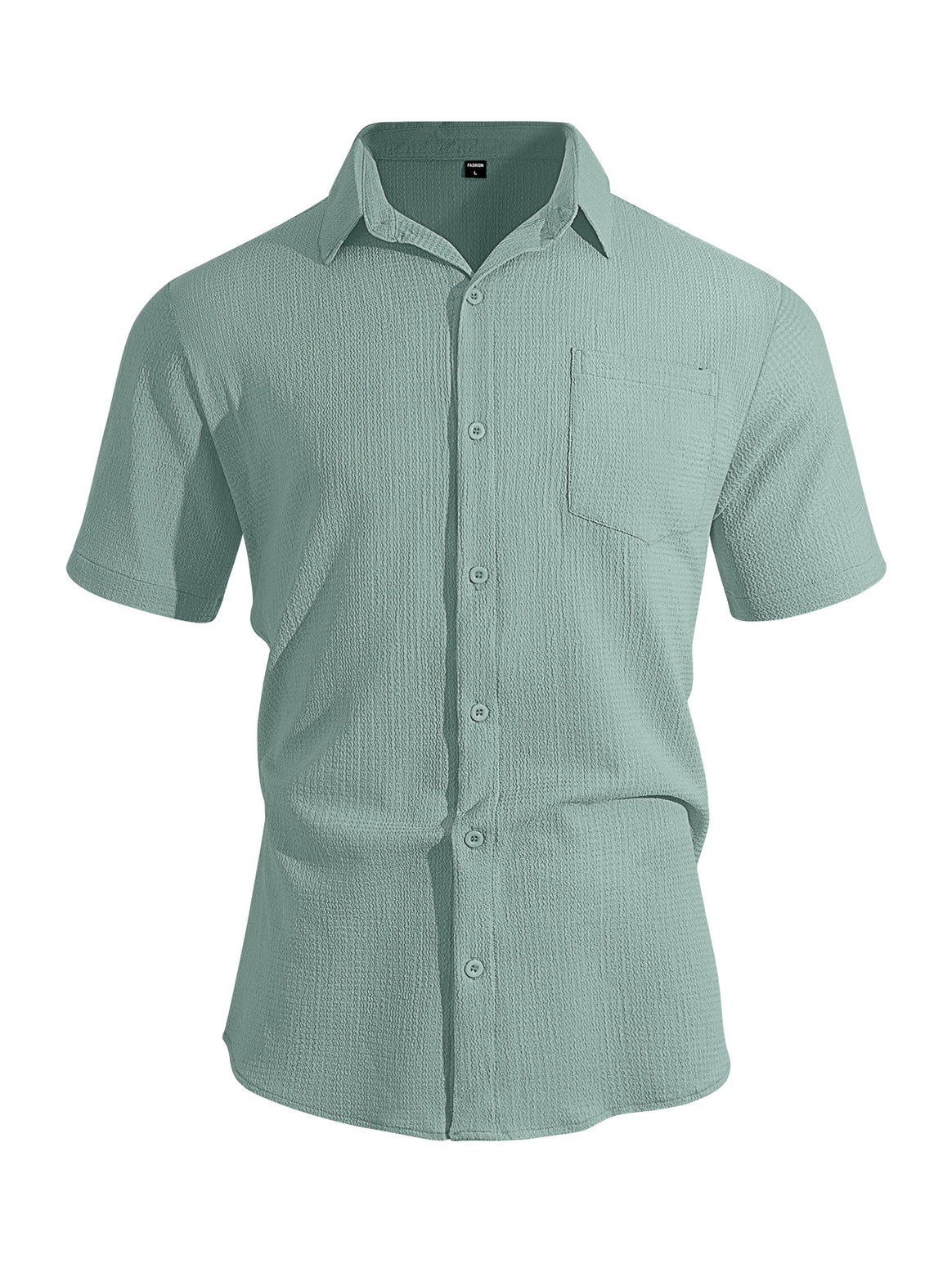 Men's short-sleeve shirt in textured cotton yarn look with Kent collar and applied breast pocket Mune Fashion