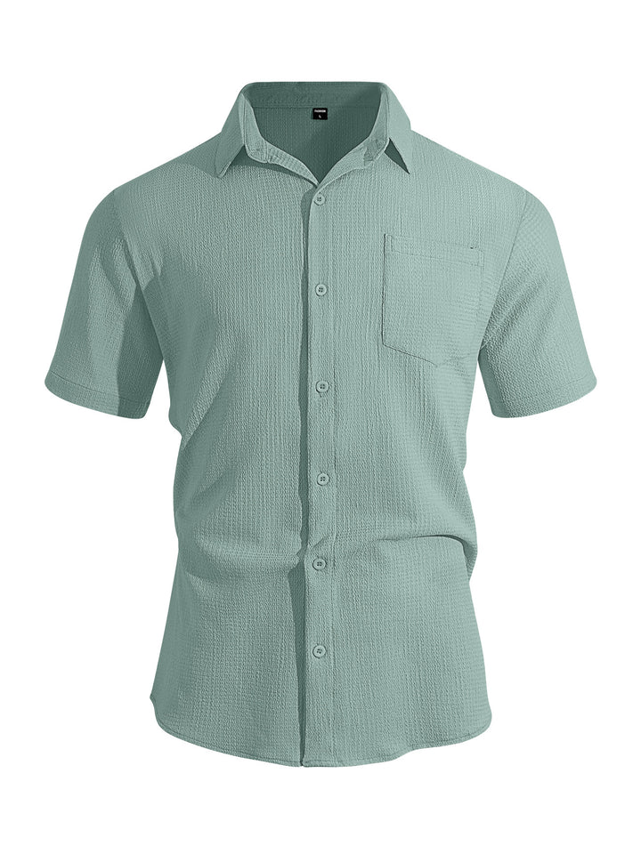 Men's short-sleeve shirt in textured cotton yarn look with Kent collar and applied breast pocket Mune Fashion