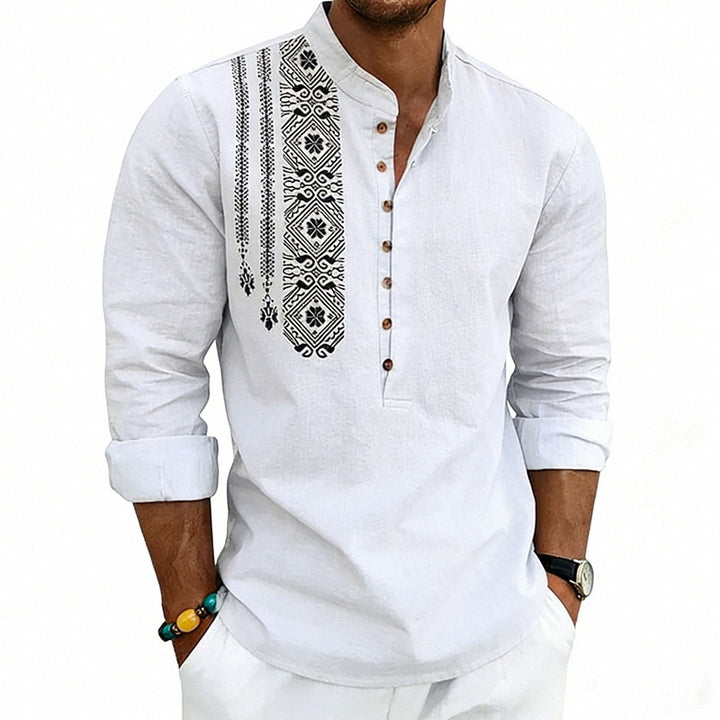 Men's embroidered cotton kurta shirt with stand collar Mune Fashion