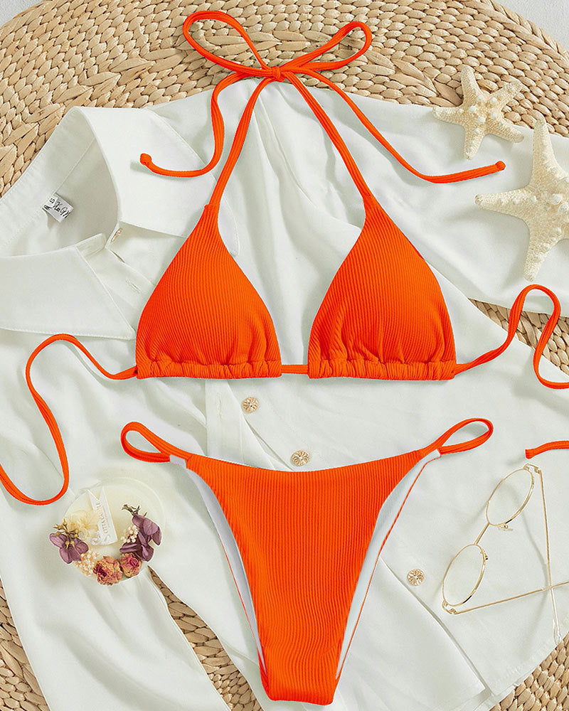 Women Triangle Bikini with fine ribbed texture and playful ties Mune Fashion