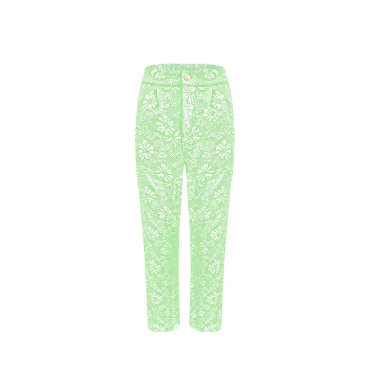Women's high-waisted pleated trousers with floral jacquard and straight leg Mune Fashion