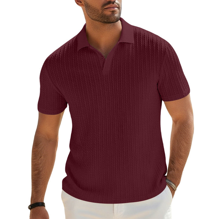 Men's fine-knit polo with structured cable pattern and soft cotton blend Mune Fashion