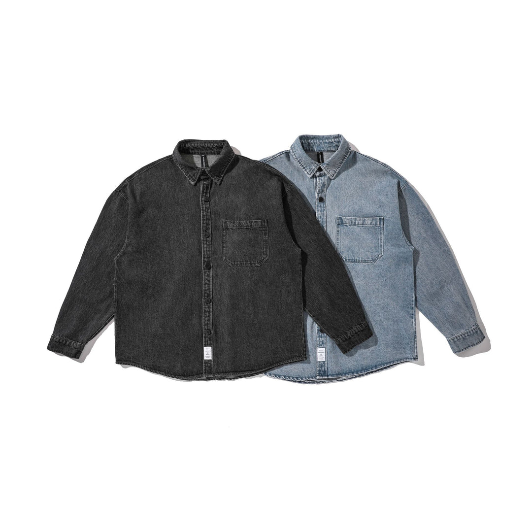 Men's overshirt made of washed denim with rounded hem Mune Fashion