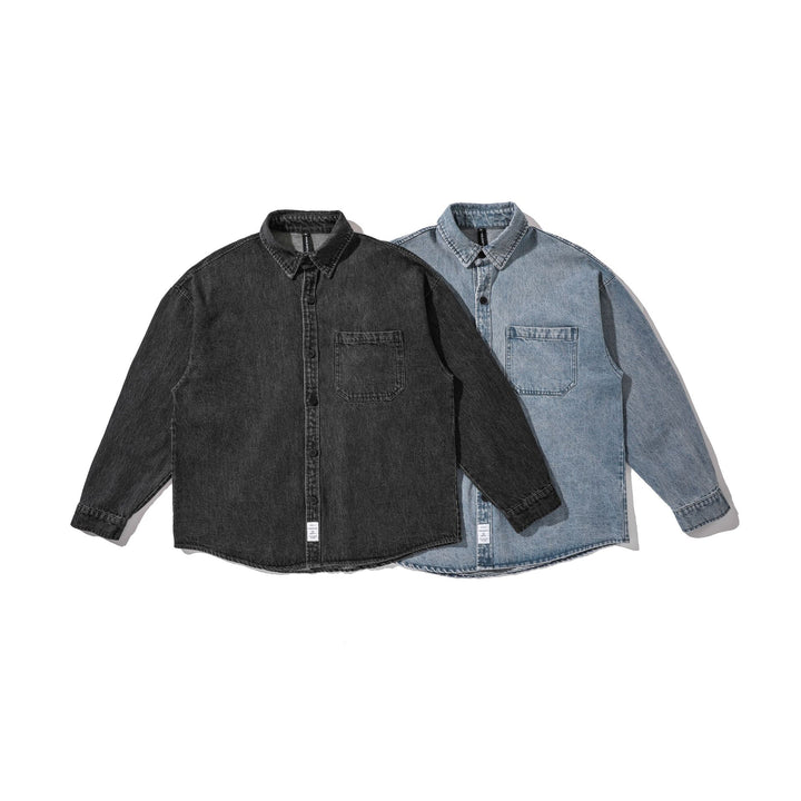 Men's overshirt made of washed denim with rounded hem Mune Fashion