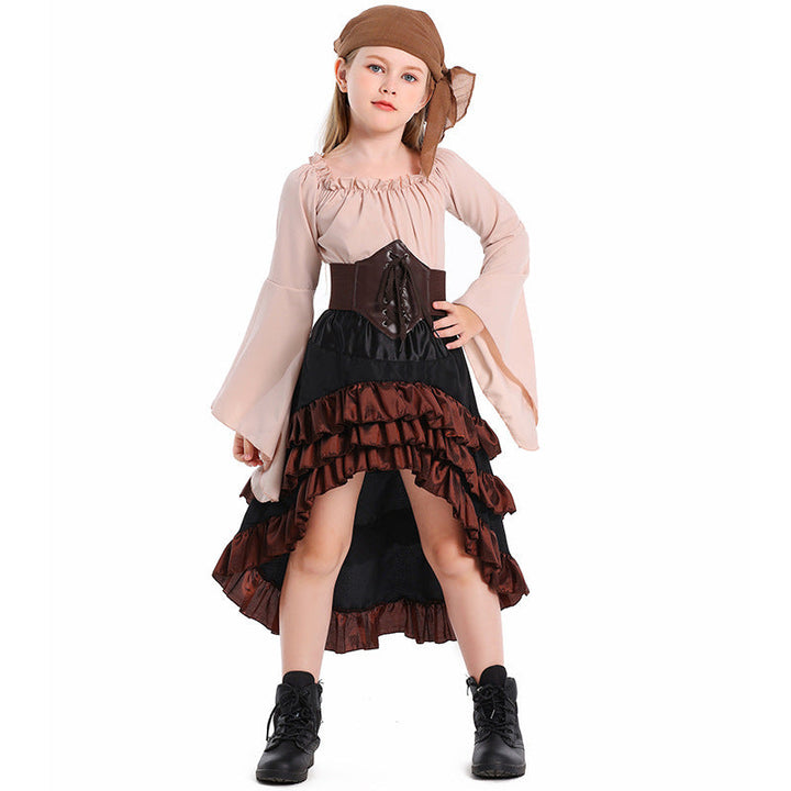 Girls Pirate Costume with Swinging Skirt and Detail-Loving Top Mune Fashion