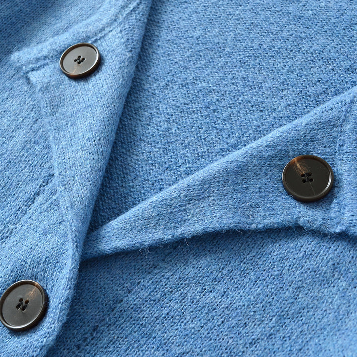 Women's Cropped Tailored Cardigan with Shawl Collar and Large Decorative Buttons Mune Fashion