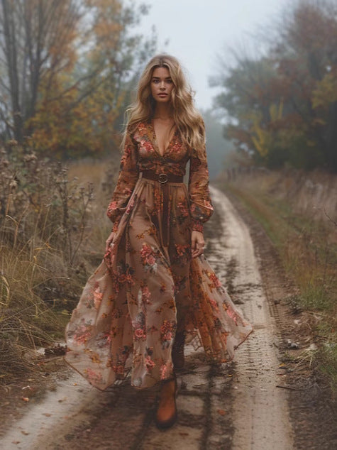 Boho Maxi Dress with V-Neck | Mune Fashion