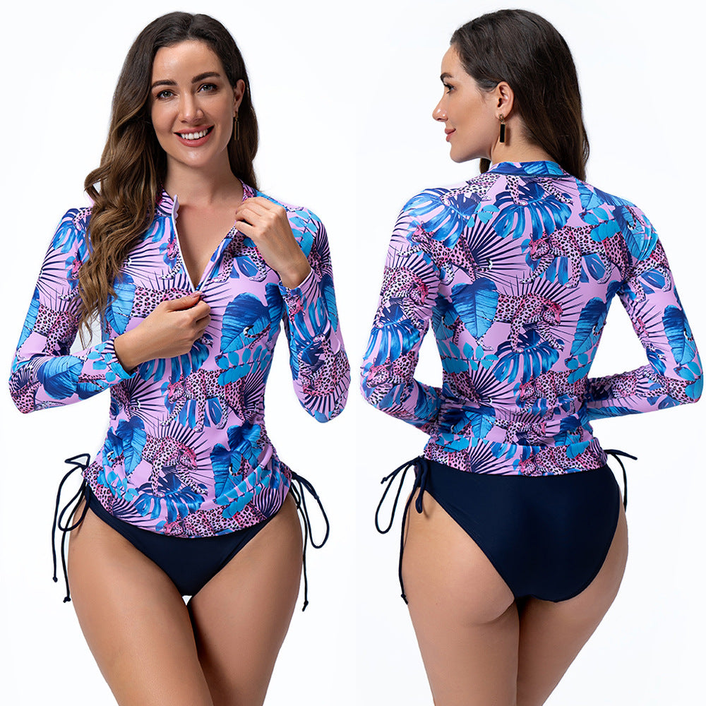 Women's Sporty Long Sleeve Rashguard with Floral Pattern Mune Fashion