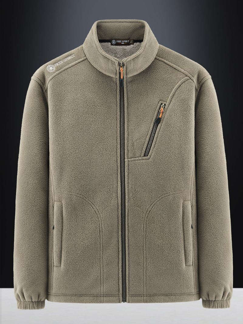 Men's Warm Microfleece Outdoor Jacket with Chest Zipper, Side Pockets and Stand-Up Collar Mune Fashion