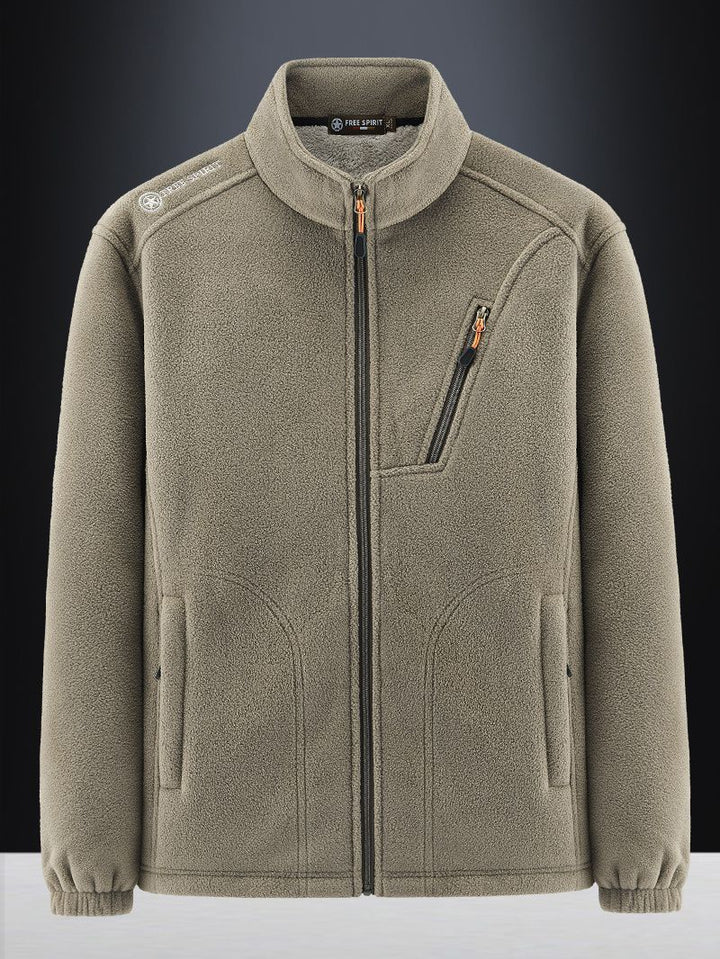 Men's Warm Microfleece Outdoor Jacket with Chest Zipper, Side Pockets and Stand-Up Collar Mune Fashion