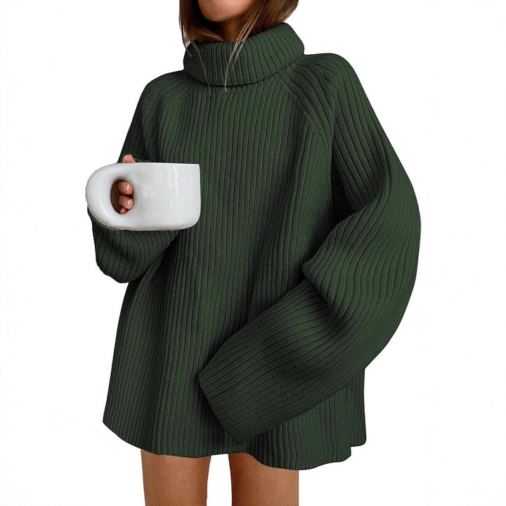 Women’s Oversize Pullover Dress made of Rib Knit with High Roll Neck and Voluminous Sleeves Mune Fashion