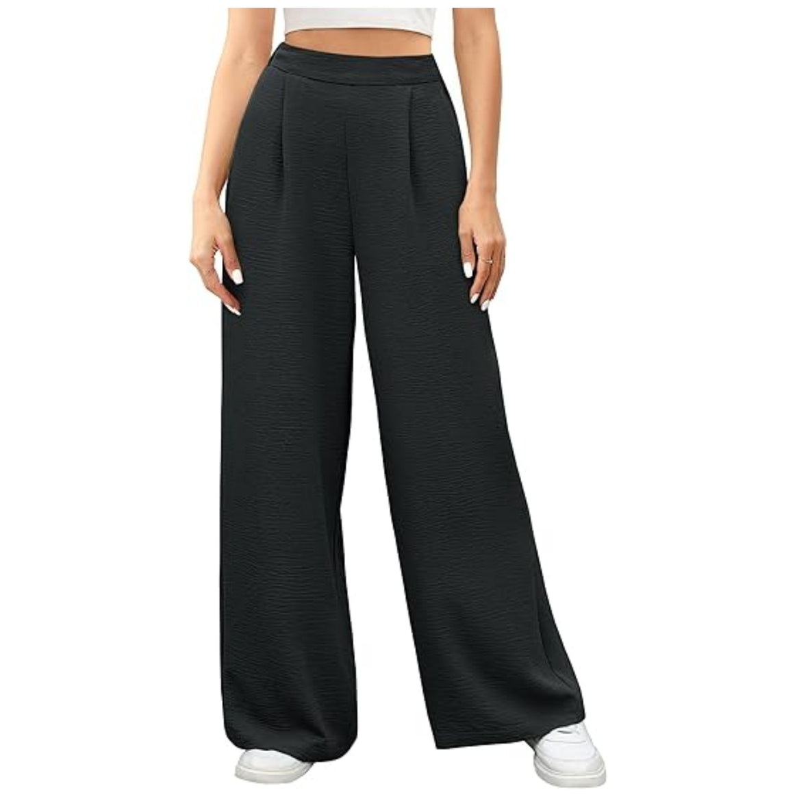 Women's high-waisted wide Palazzo pants with textured fabric Mune Fashion
