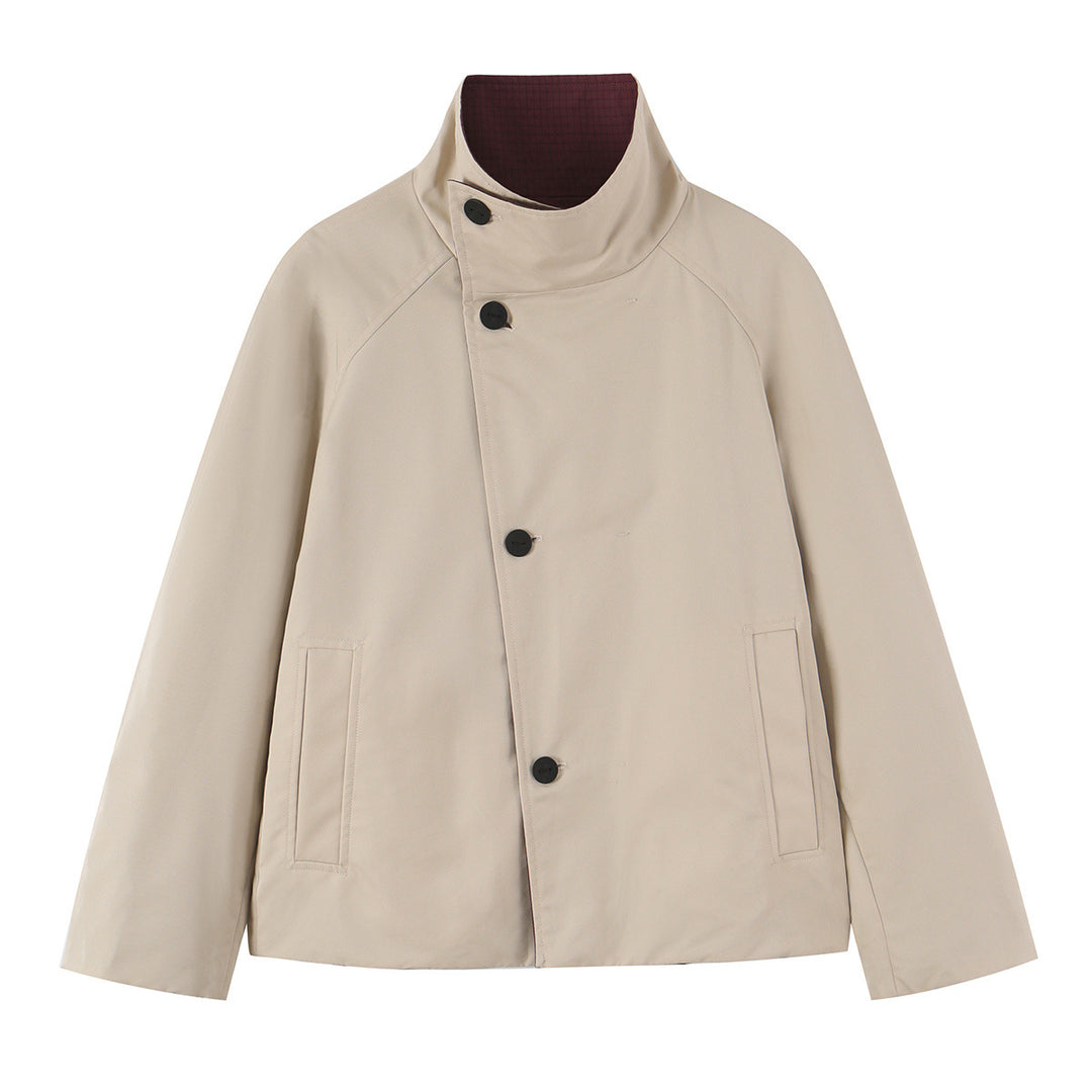 Women's short jacket with high stand-up collar and asymmetrical button placket Mune Fashion