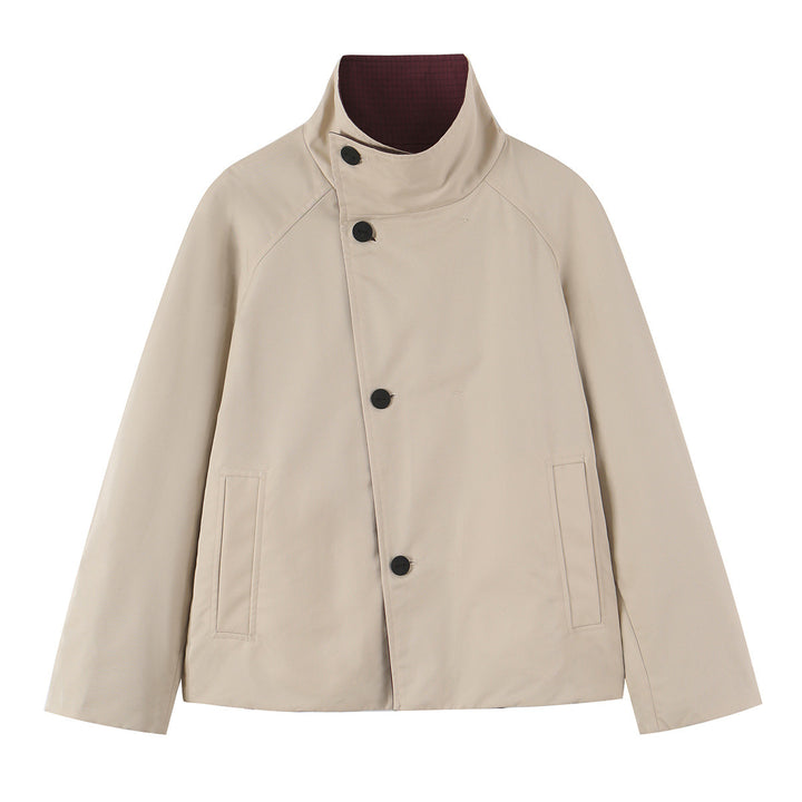 Women's short jacket with high stand-up collar and asymmetrical button placket Mune Fashion