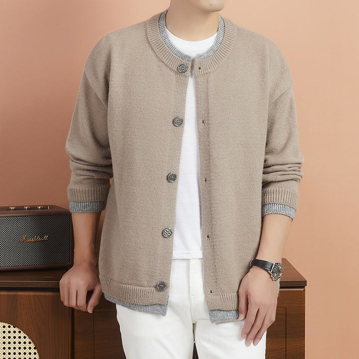 Women's Short Cardigan with Contrast Collar and Button Placket Mune Fashion