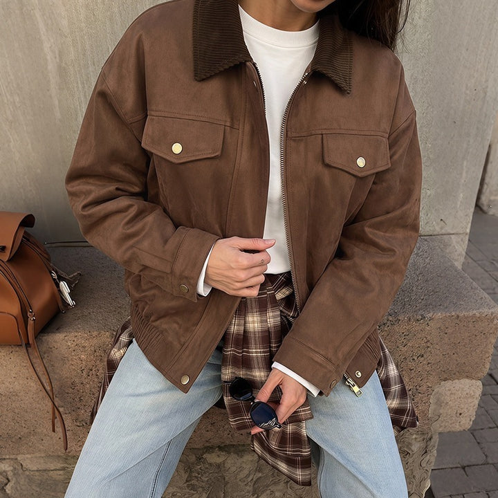 Women Elegant Suede Jacket Mune Fashion