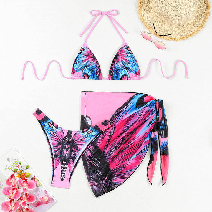 Women's Triangle Bikini Set with exciting butterfly print and matching Pareo Mune Fashion