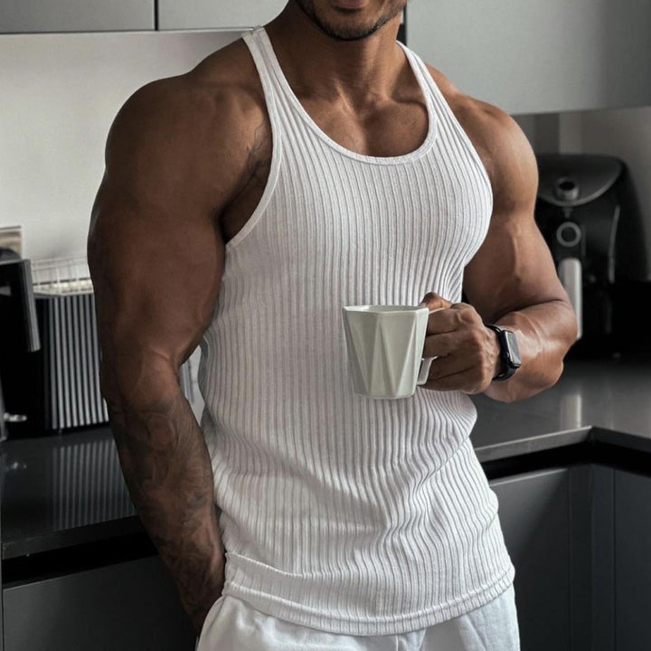 Men's ribbed muscle shirt with U-neck and stretchy cotton blend Mune Fashion