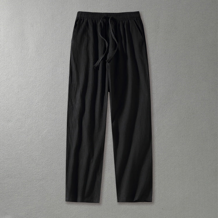 Men's linen pants with elastic waistband and drawstring straight leg Mune Fashion