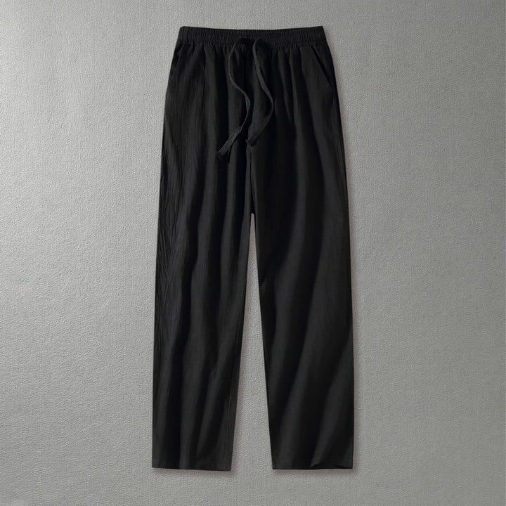 Men's linen pants with elastic waistband and drawstring straight leg Mune Fashion