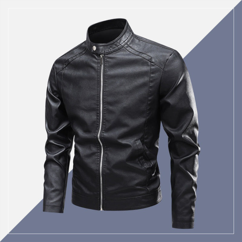 Men's Fashion Leather Jacket with Stand-Up Collar and Practical Zipper Pockets Mune Fashion