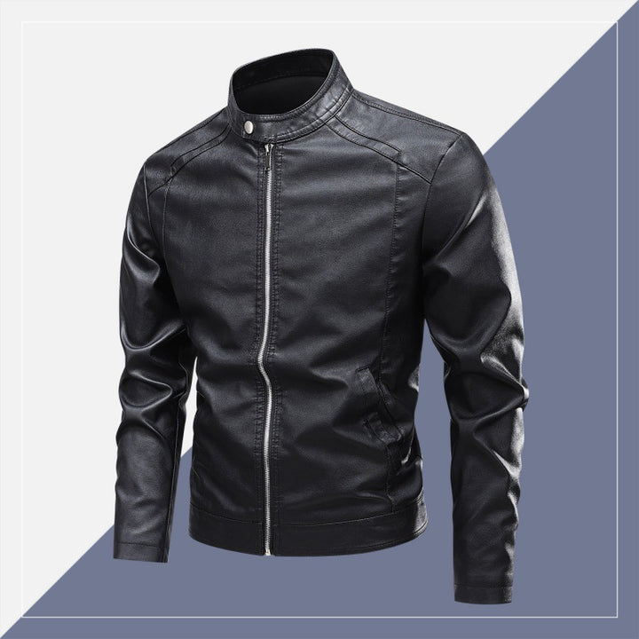 Men's Fashion Leather Jacket with Stand-Up Collar and Practical Zipper Pockets Mune Fashion