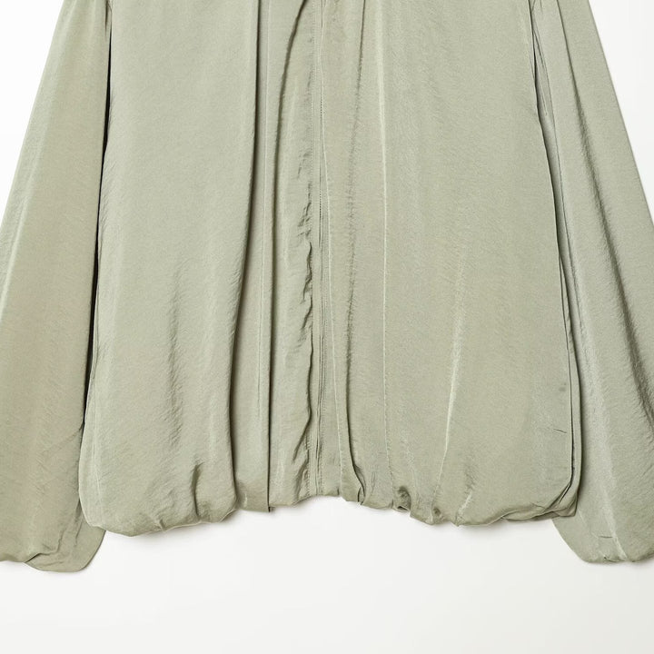 Women's Lightweight Cropped Blouson Jacket with Round Neck, Balloon Sleeves, and Drawstring Hem Mune Fashion