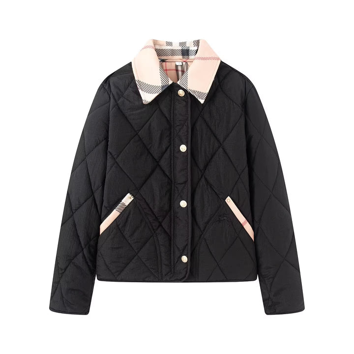 Women's quilted jacket with checked collar and pocket flap Mune Fashion