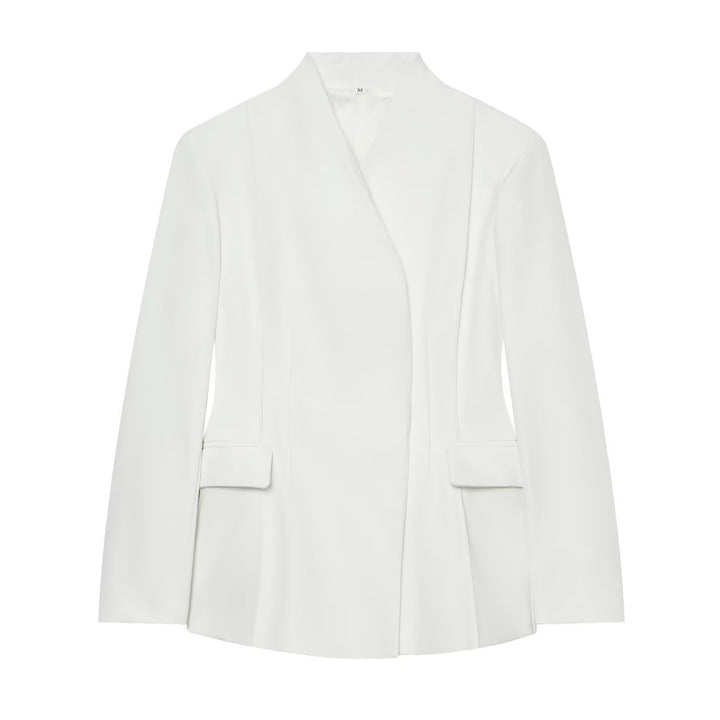 Women's Elegant Two-Piece Suit Set with Blazer without Lapels and High-Waist Wide-Leg Pants Mune Fashion