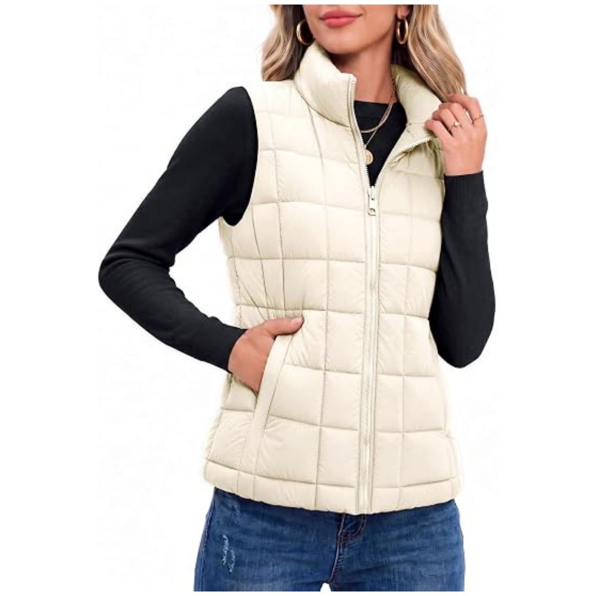 Women's quilted vest with high collar and zipper Mune Fashion
