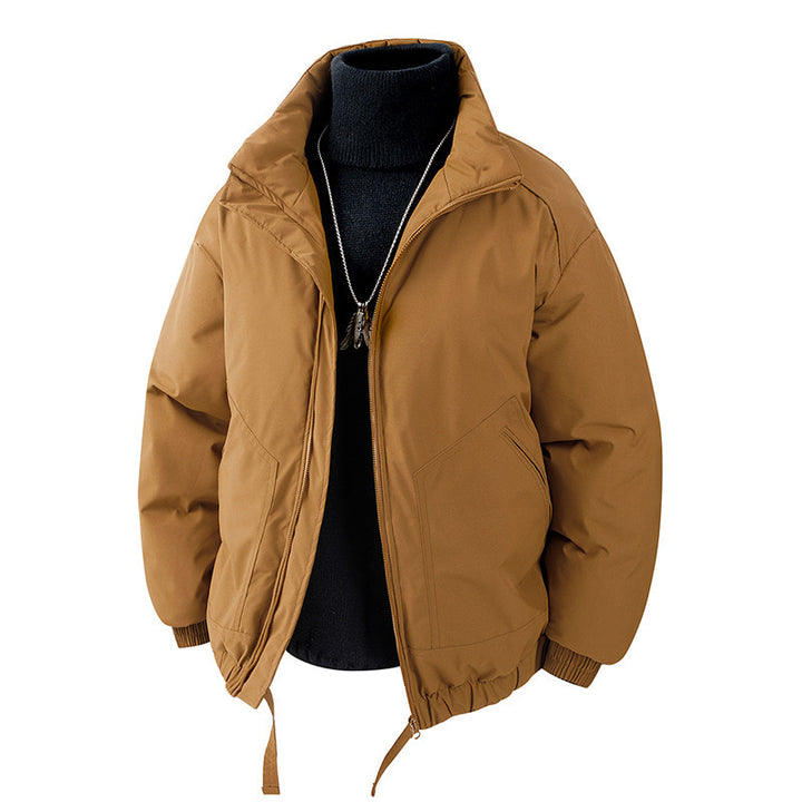 Men's Oversized Thermal Quilted Jacket with High Collar, Zipper and Drawstring Mune Fashion