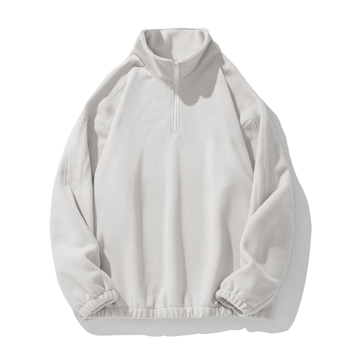Unisex Fleece Pullover with Half-Zip, Stand Collar and Elastic Hem Mune Fashion