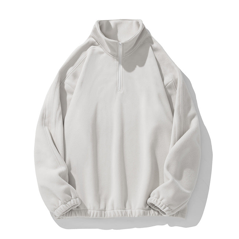 Unisex Fleece Pullover with Half-Zip, Stand Collar and Elastic Hem Mune Fashion